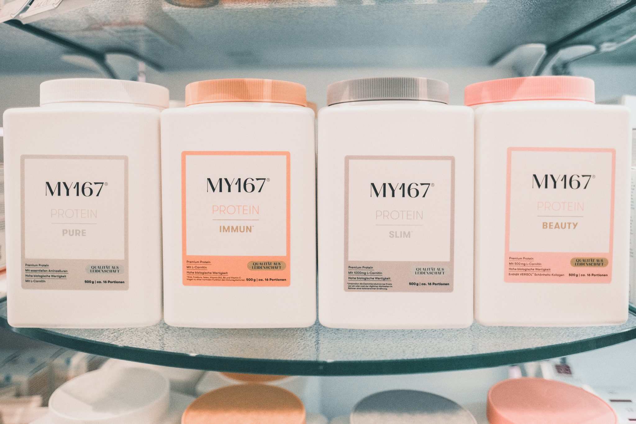 Vier MY167 Protein-Produkte
